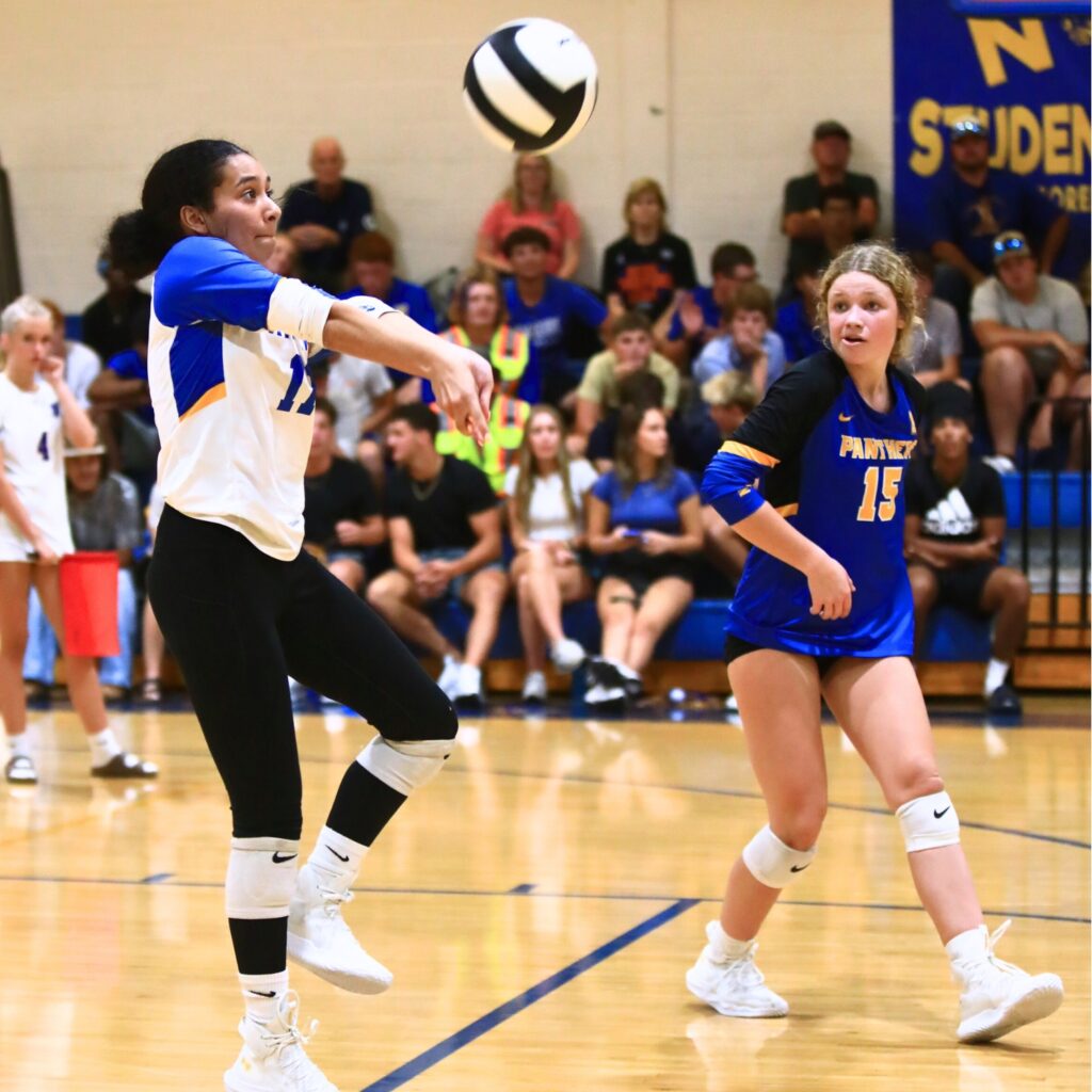 Newberry's Crystal Cabantac (11) with a dig against Union County. Photo by C.J. Gish