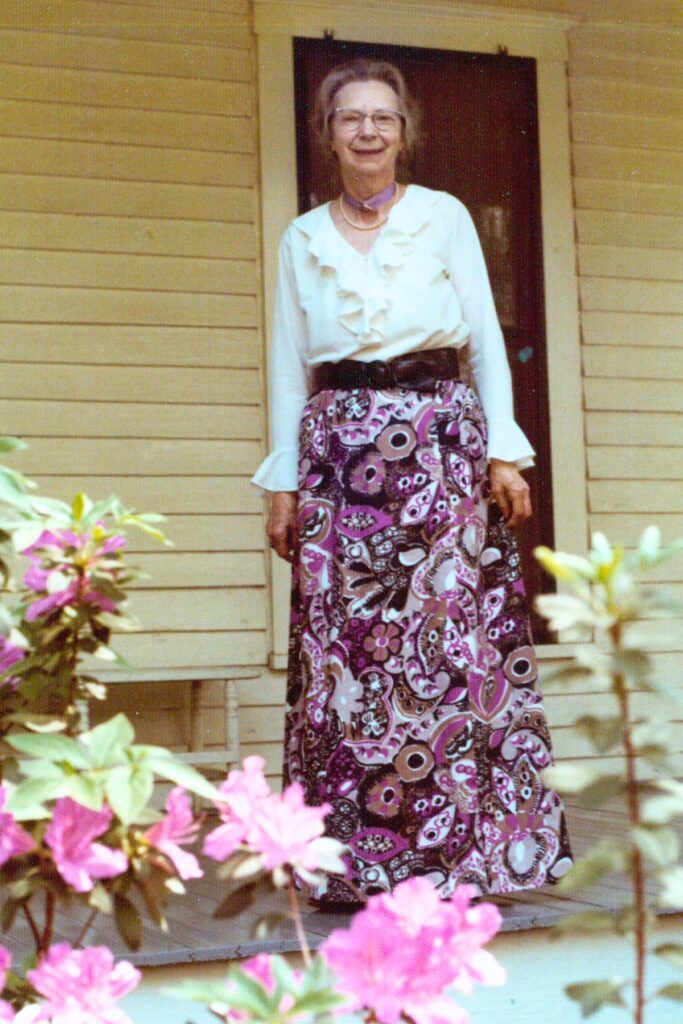 Sarah Matheson on Matheson House porch in 1976. Courtesy of the Matheson History Museum