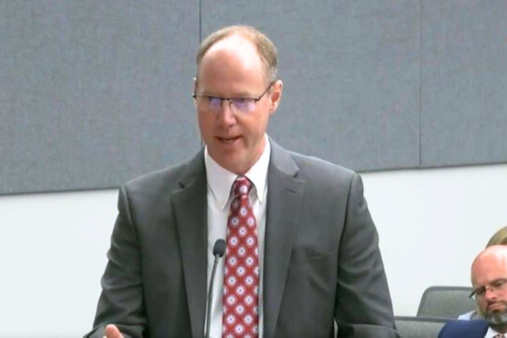 Shawn Arnold, an attorney representing Newberry Community School, spoke at Wednesday's State Board of Education meeting. Courtesy of The Florida Channel