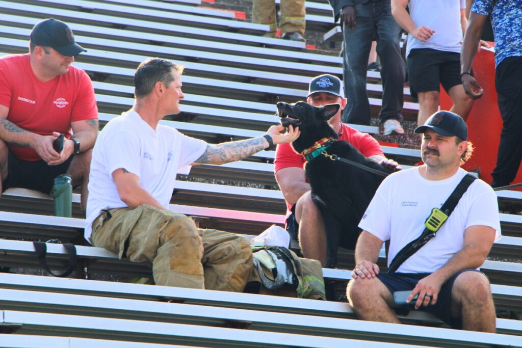 Sirius the German Shephard completes the fifth annual 911 stair climb. Photo by Lillian Hamman