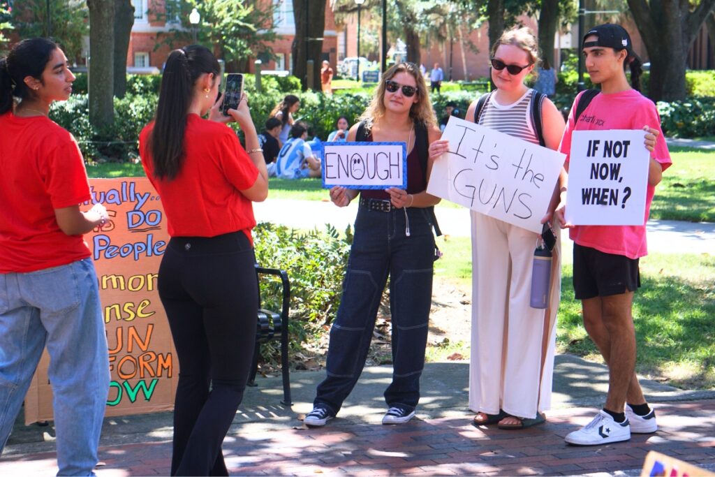 University of Florida students share their thoughts about gun violence for the UF Students Demand Action Instagram page. Photo by Kirsten Rabin