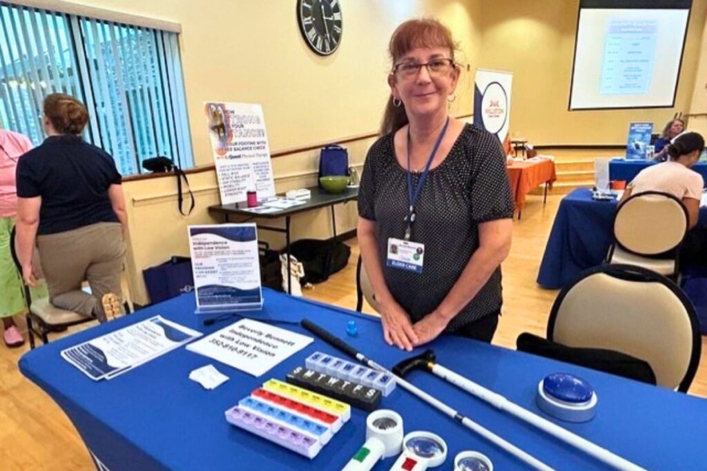 Certified vision rehabilitation therapist Beverly Bennett at a recent health fair at the Senior Recreation Center. Photo by Ronnie Lovler