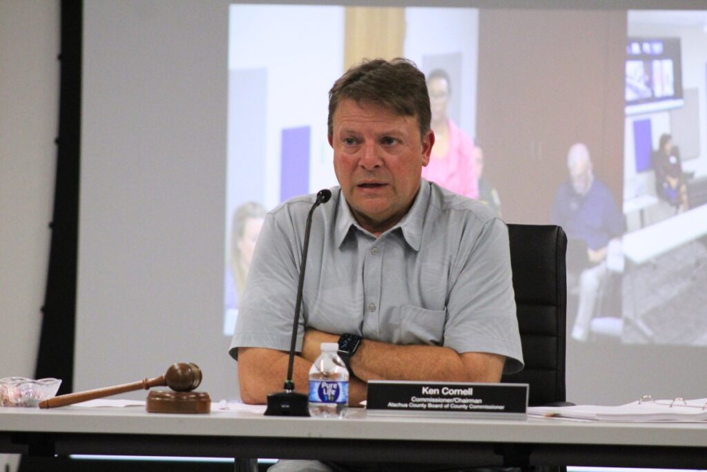 Chair Ken Cornell suggested Marsha Kiner should receive an 8% raise at Monday's Children's Trust of Alachua County meeting. Photo by Nick Anschutlz