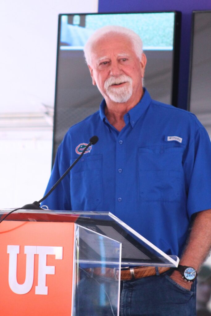 Chris Malachowsky, co-founder of NVIDIA, speaks at Tuesday's ceremony. Photo by Nick Anschultz