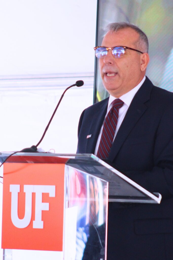 Elias Eldayrie speaks at Tuesday's unveiling ceremony. Photo by Nick Anschultz