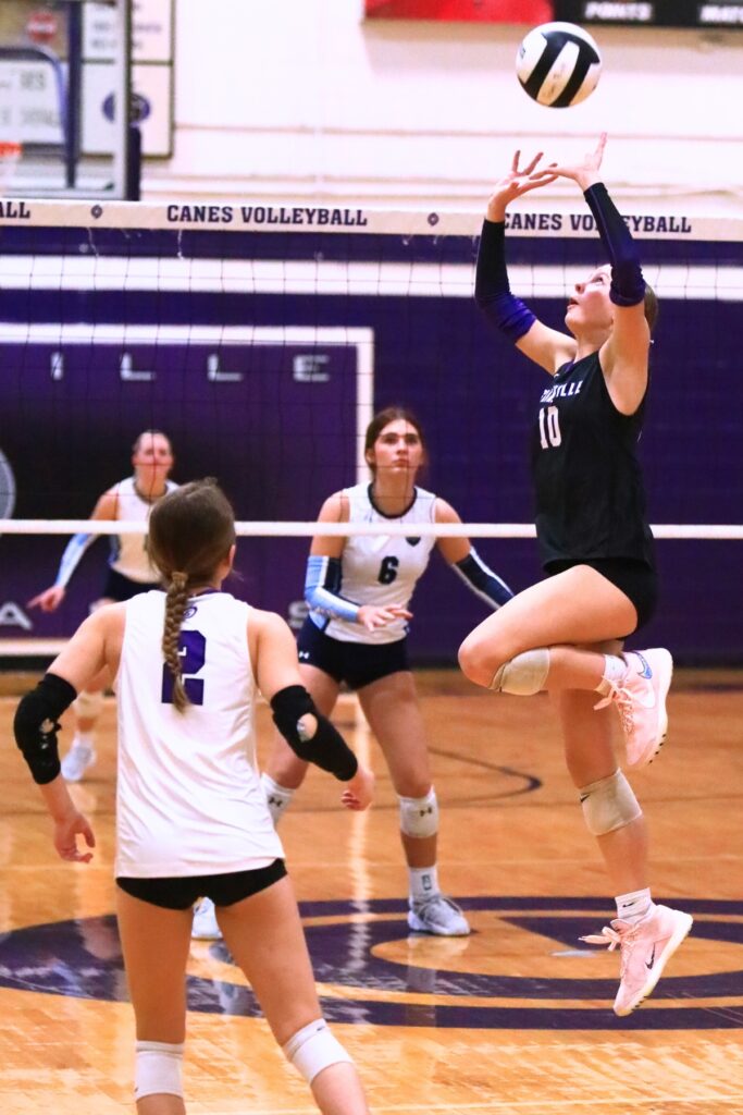 Gainesville's Charlotte Judge (10) with a set against Legacy (Port St. Lucie) in the Class 5A Region 2 Final. Photo by C.J. Gish