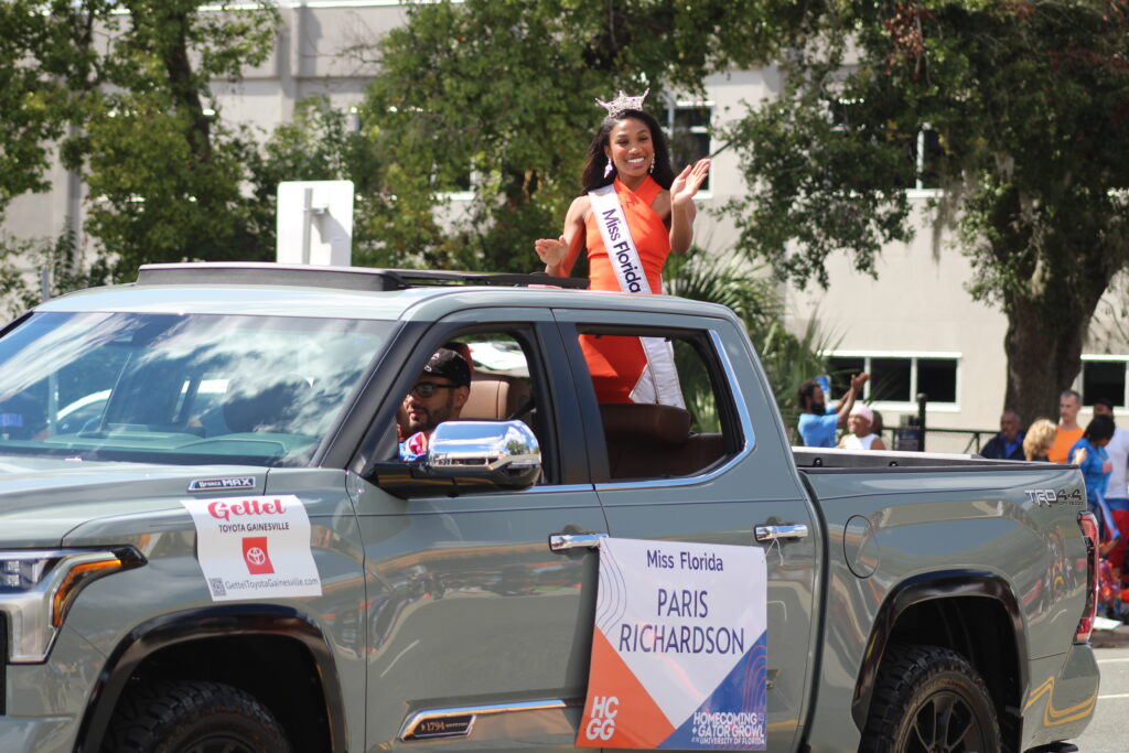 Miss Florida Paris Richardson waves during the UF Homecoming Parade
