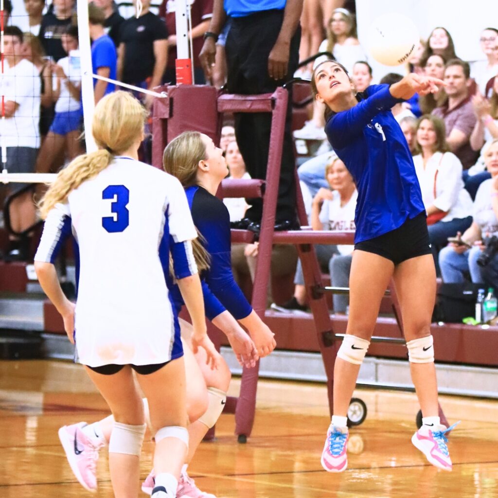 Saint Francis Catholic's Gianna Morali (9) with a dig against Oak Hall. Photo by C.J. Gish