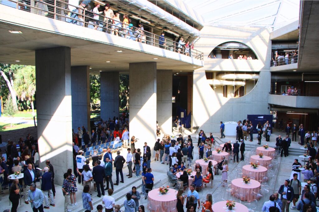 The UF community packs the Weimer Hall Atrium for a ribbon cutting ceremony for the Ramos Collaboratory. Photo by Lillian Hamman