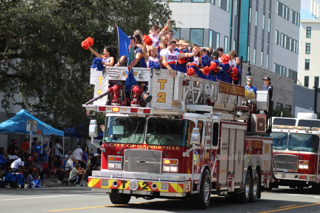 The University of Florida cheerleaders in the Homecoming Parade