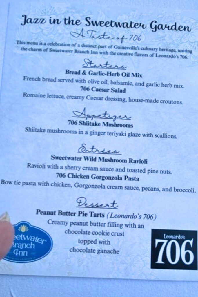 The menu for the night of Jazz in the Sweetwater Garden. Photo by Ronnie Lovler