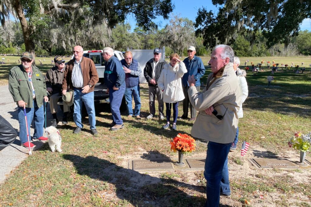 Jim Arnold led Tuesday’s gathering at Forest Meadows Cemetery.