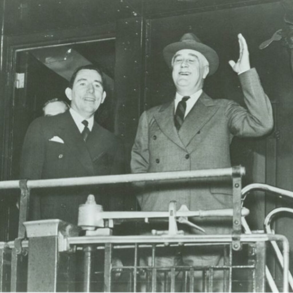 Claude Pepper on a train with President Franklin D. Roosevelt during a Florida Primary fishing trip in 1937. Image Courtesy FSU Heritage & University Archives