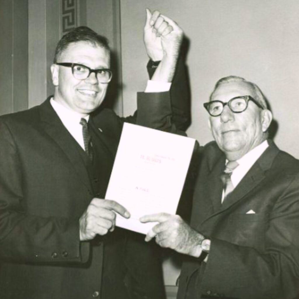 Claude Pepper (right) and Rep. John Dingell Jr. celebrating the passage of the Medicare law in 1965. Image Courtesy FSU Heritage & University Archives