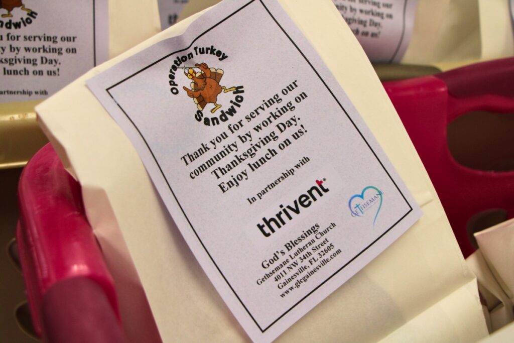 Gethsemane Luther Church received a $250 grant from Thrivent for Operation Turkey Sandwich. Photo by Lillian Hamman