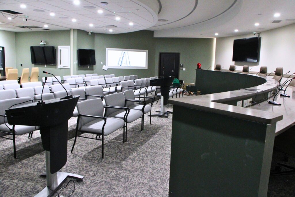 New City Commission chamber can accommodate 150 attendees. Photo by Lillian Hamman