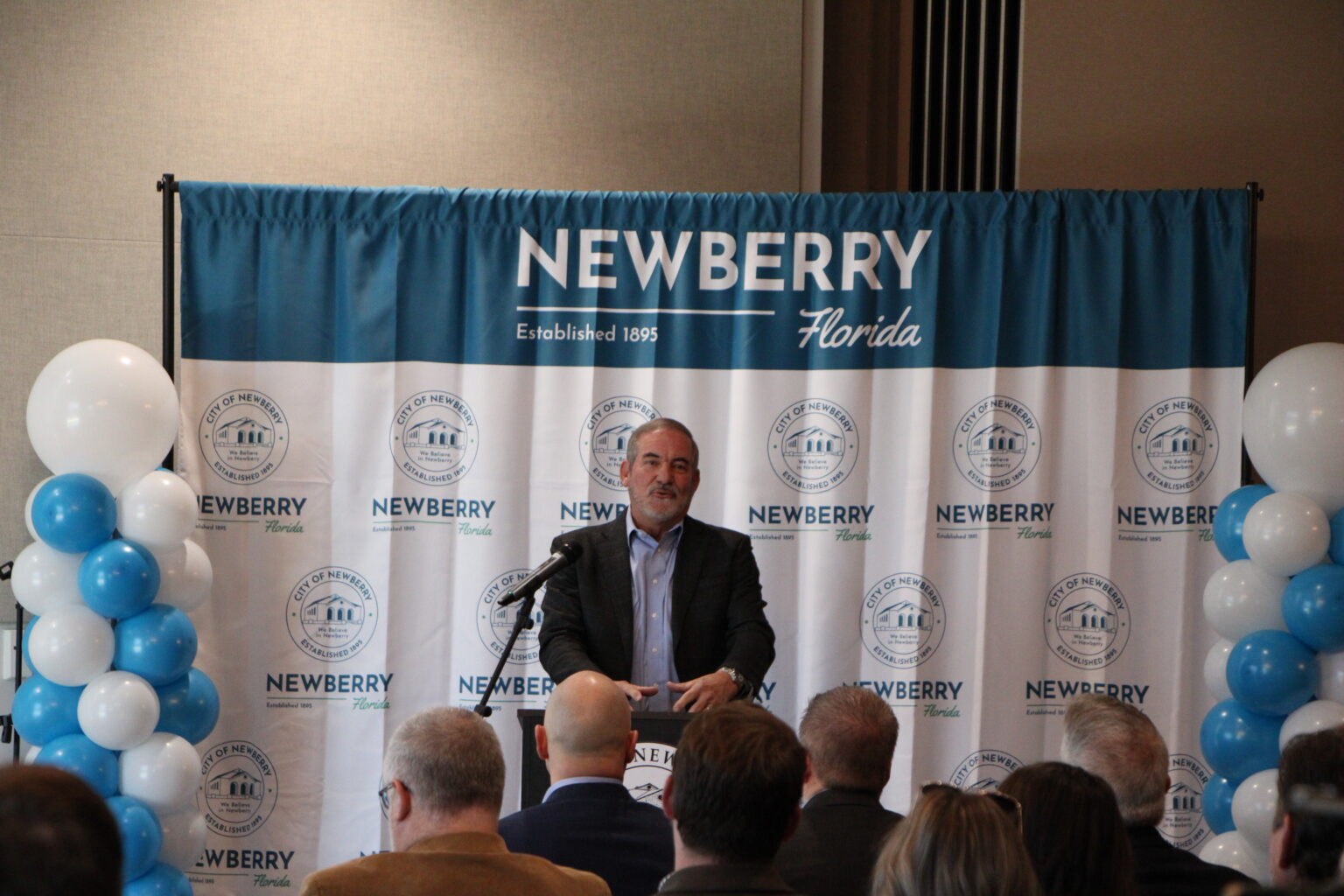State Senator Stan McClain discussing public and private partnership in Newberry