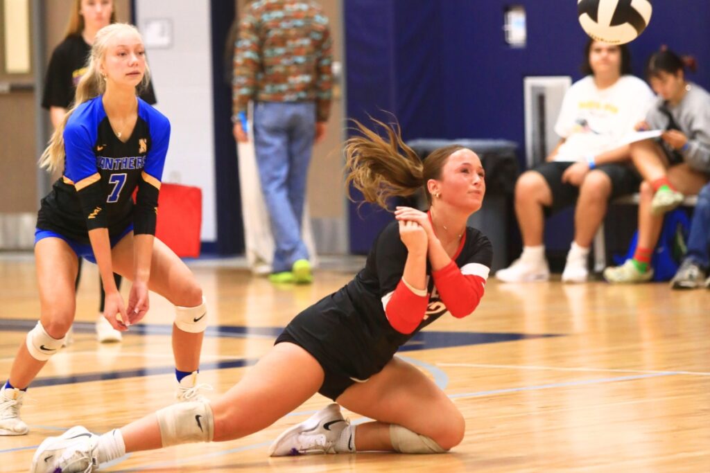 Williston's Amelia Whitehurst with a dig for the West team at The Prep Zone All-Star Showcase. Photo by C.J. Gish 1