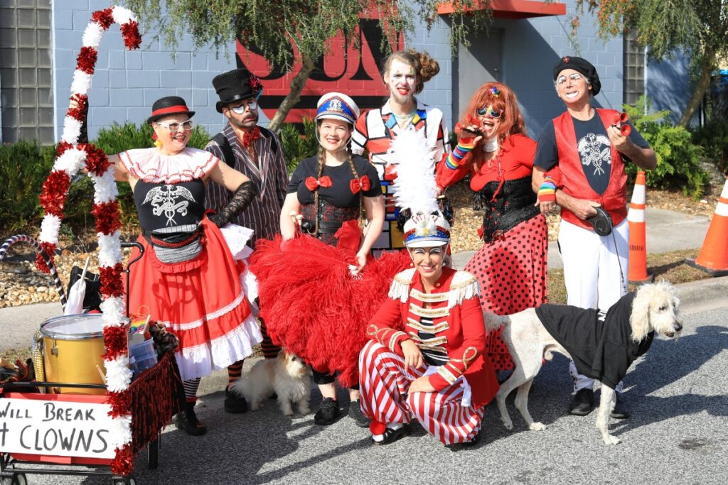Dr. Sinn's Freak Island Musical Sideshow Clown Marching Band gathers ahead of the parade. Photo by Seth Johnson