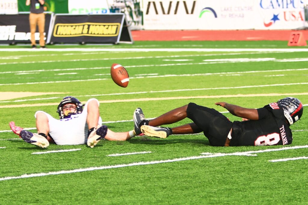 Fort White's Jayden Jackson (8) with a fourth-down pass breakup in the fourth quarter against Port St. Joe in the Rural Florida Invitation Tournament Championship game. Photo by C.J. Gish