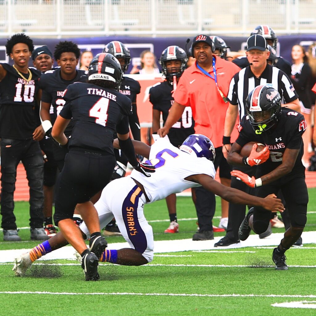 Fort White's Jhailynd Cooper (2) with a first-quarter reception against Port St. Joe in the Rural Florida Invitation Tournament Championship game. Photo by C.J. Gish