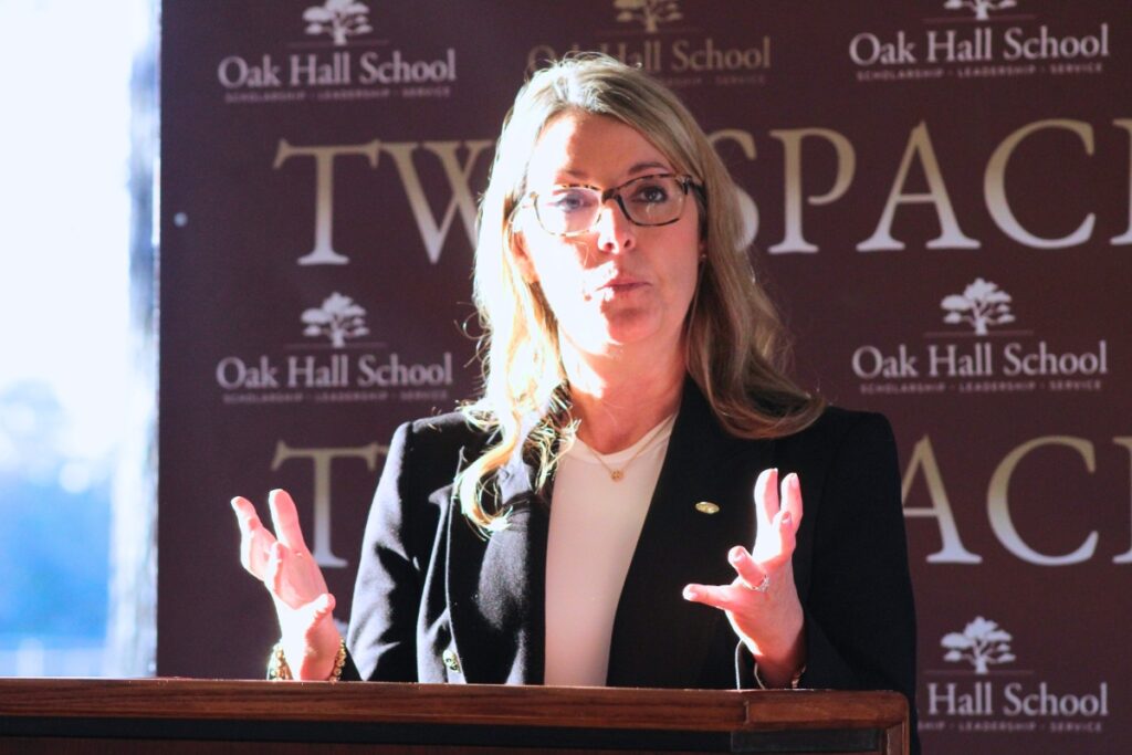Karin Montini called Wednesday's groundbreaking a significant milestone for Oak Hall School and its history. Photo by Nick Anschultz