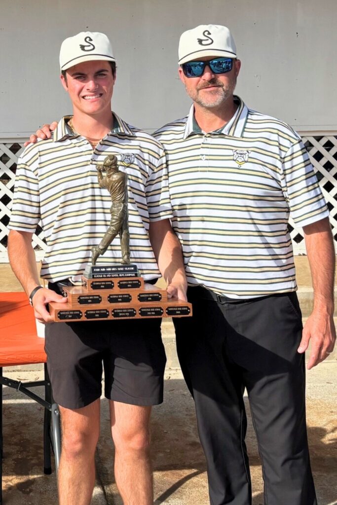 Suwannee golfer Dawson Wooley (left) and coach Damon Wooley. Courtesy of Damon Wooley