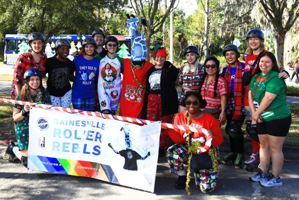 The Gainesville Roller Rebels at the 2025 A Very GNV Holiday Parade. Photo by C.J. Gish