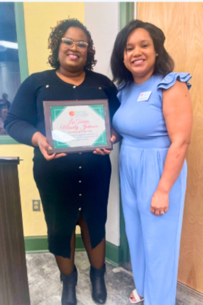 2025 Alumni of the Year LaTorria Mosley Johnson (left) and Education Foundation Executive Director Tia Brock-Paul. Courtesy of EFAC