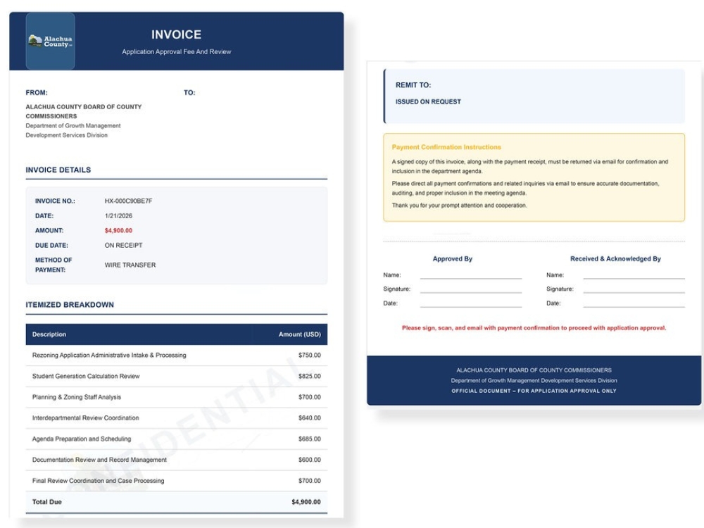 Example of a scam invoice going around Alachua County. Courtesy of Alachua County