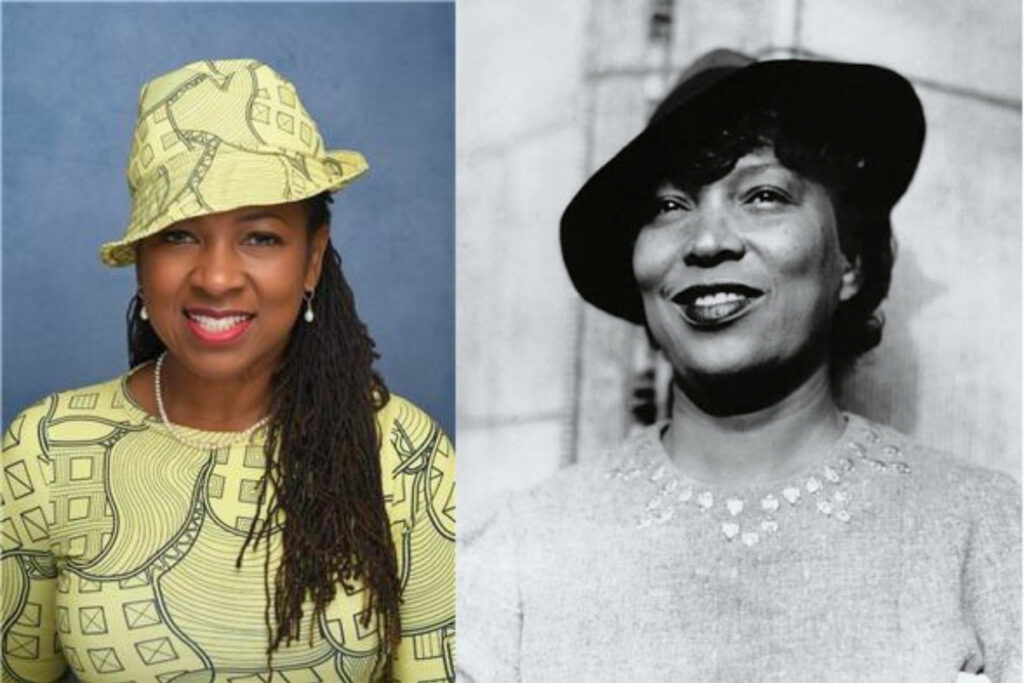Pamela Marshall-Koons (left) will perform a one-woman play highlighting Zora Neale Hurston (right) at the Sunshine State Book Festival. Courtesy of Sunshine State Book Festival