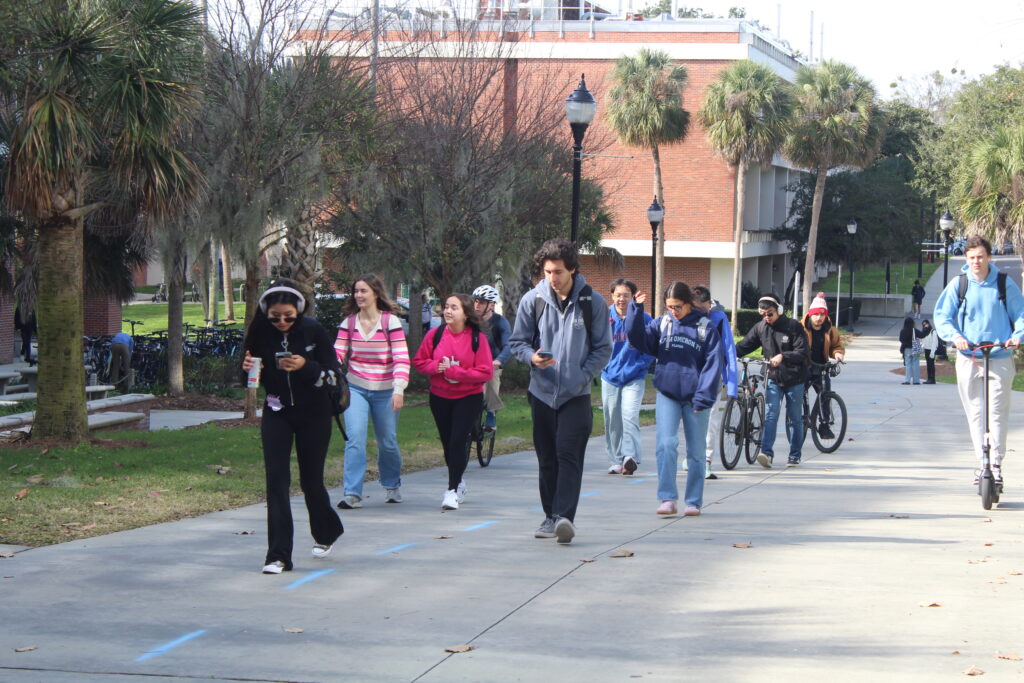 Students at the University of Florida returned to campus on Monday morning for the start of the spring semester. Photo by Nick Anschultz