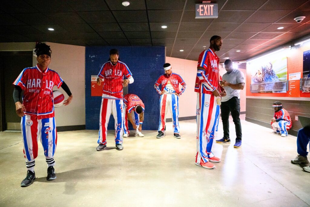 The Harlem Globetrotters preparing to perform at the Stephen O'Connell Center on Monday night. Photo by Tim Rodriquez