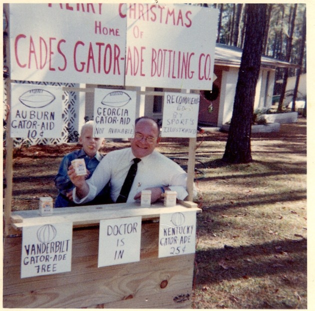 Dr. Robert Cade sells his new creation, Gatorade, from a homemade stand in Gainesville.