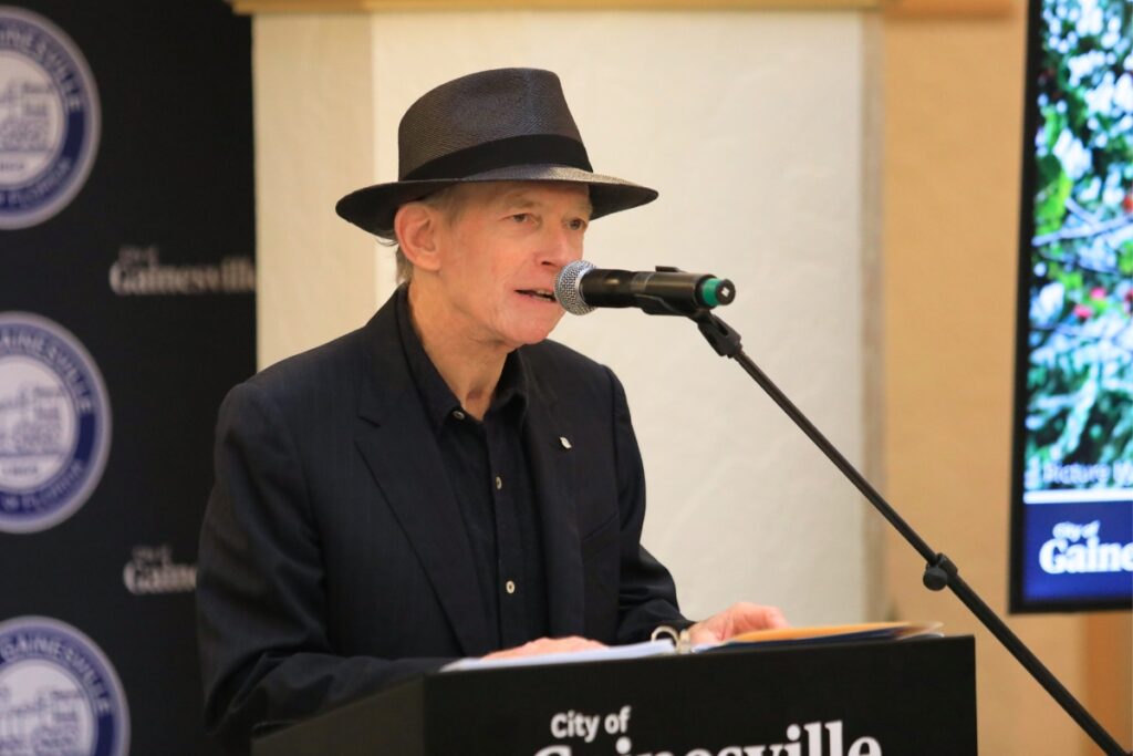 Benmont Trench received a key to the city of Gainesville at the 2026 State of the City. Photo by Seth Johnson