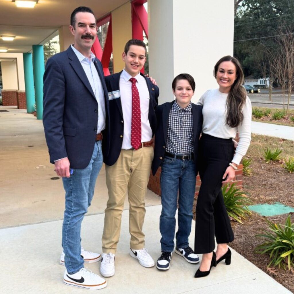 (From left) Brad, Cooper, Alexander and Shirley Campen at the 2026 Alachua County Spelling Bee. Courtesy of Brad Campen
