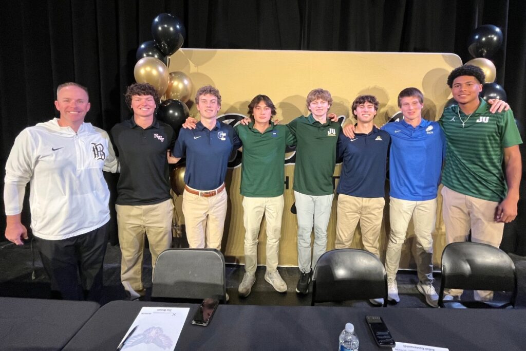 (From left) Buchholz coach Chris Malphurs, Drew Almond, Blake Brewer, Zac Brown, Aidan Kastensmidt, Cohen Lafler, Reed Thomas and Dion Wilburn. Photo by Mike Ridaught