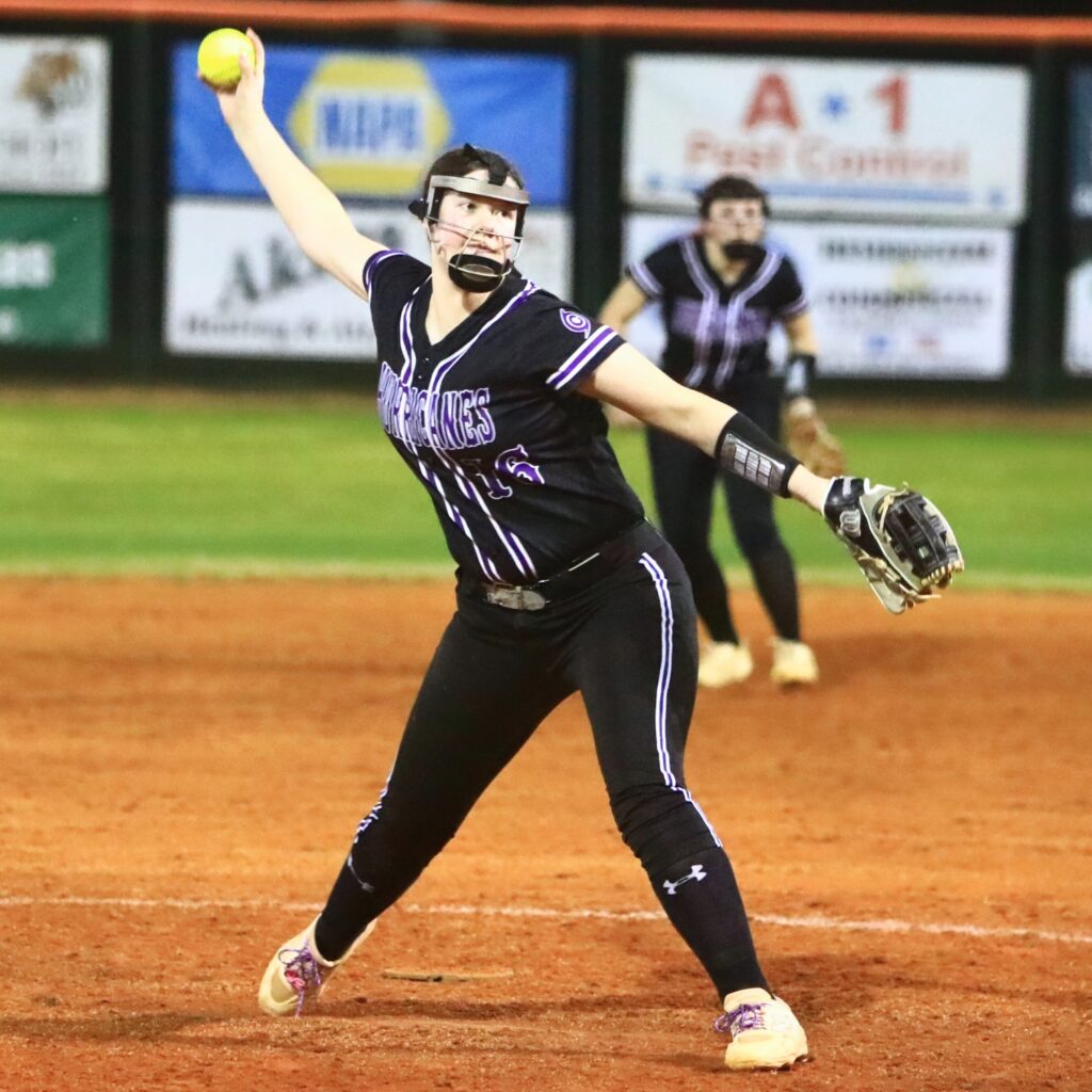 Gainesville's Adriana Koralewski (16) with a pitch against Trenton. Photo by C.J. Gish