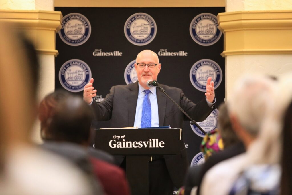 Mayor Harvey Ward presented the Gainesville's 2026 State of the City address at the Historic Thomas Center. Photo by Seth Johnson