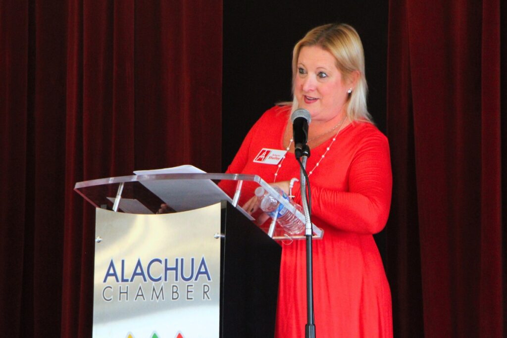 Shelley Vickers facilitated February's luncheon as the Chamber of Commerce's 2026 president. Photo by Lillian Hamman