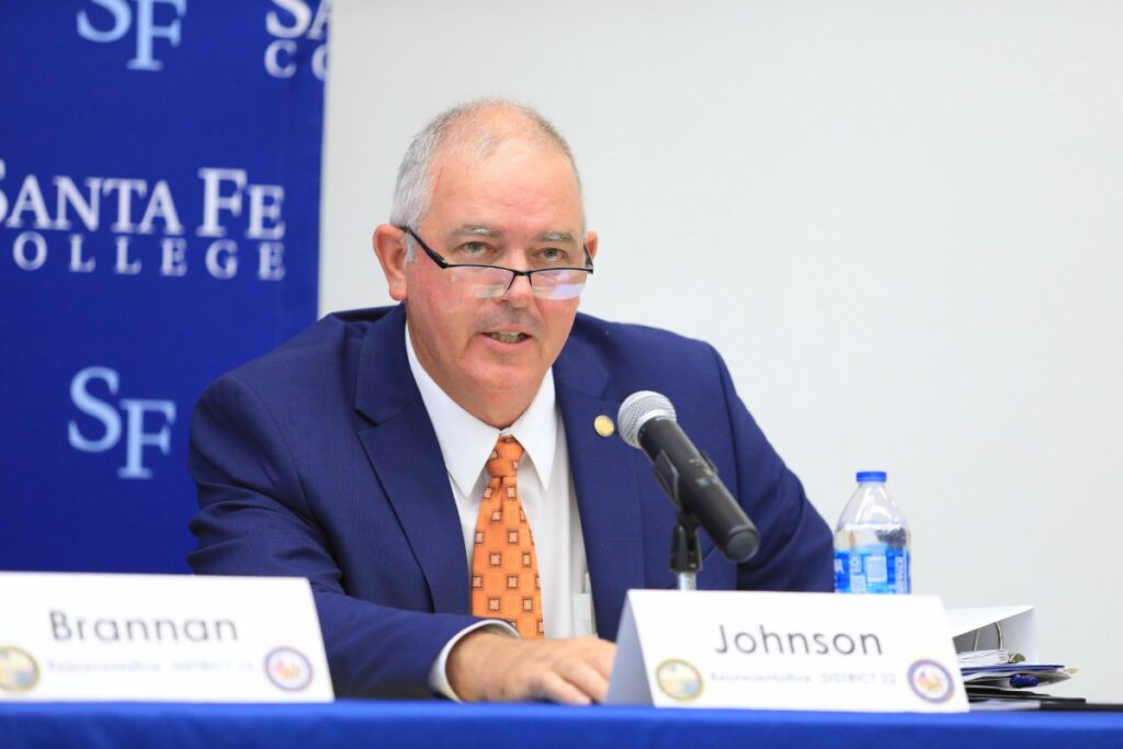State Rep. Chad Johnson speaks at the Alachua County Legislative Delegation meeting in late 2025.