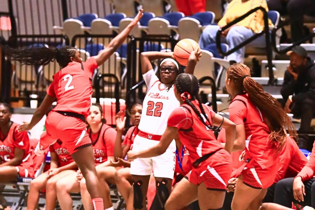 Williston's Kaelynn Brown (22) on an inbound pass against Blountstown in the Rural state semifinals. Photo by C.J. Gish