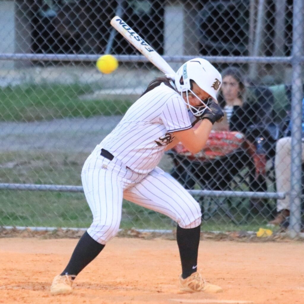 Buchholz's Madison Hooper gets hit by a wide pitch to earn a free base against Gainesville. Photo by Seth Johnson