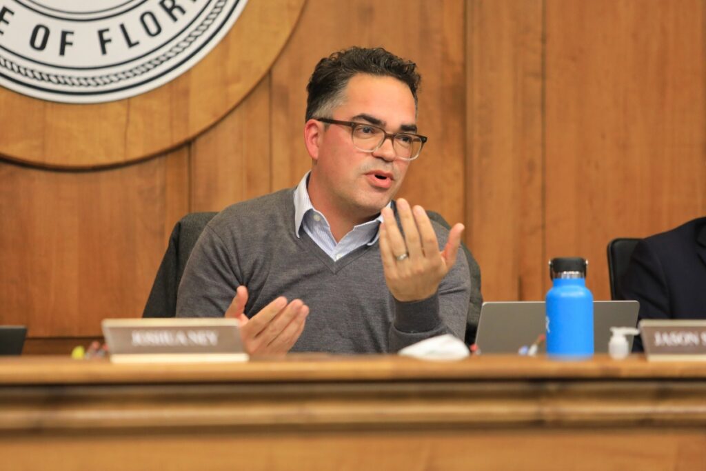 Chair Jason Sanchez speaks during a City Plan Board during a February 2026 meeting.