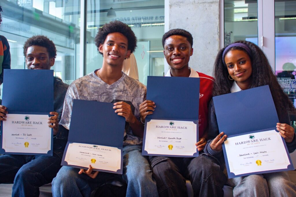 (From left) JJ Scott, Noel Clarke, Kenneth Fluitt and Leah Habte placed third in the hardware hackathon. Courtesy of UF AACE