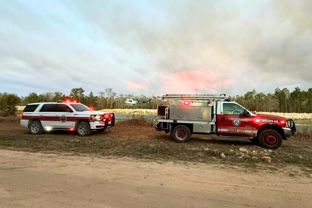 Multiple fire units responded to extinguish the Ramsey Bend Hunting Club Fire over the weekend in Dixie County. Courtesy of Dixie County Sheriff's Office