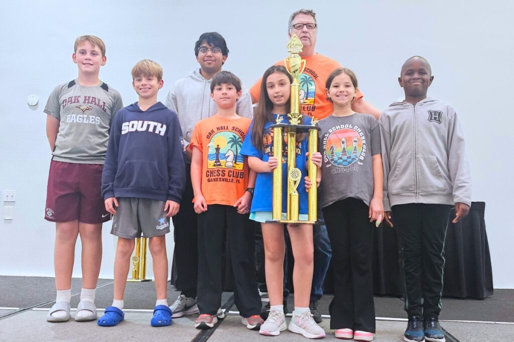 Oak Hall's K-5 team placed first at the 2026 Florida State Scholastic Chess Championships. Courtesy of Tim Tusing