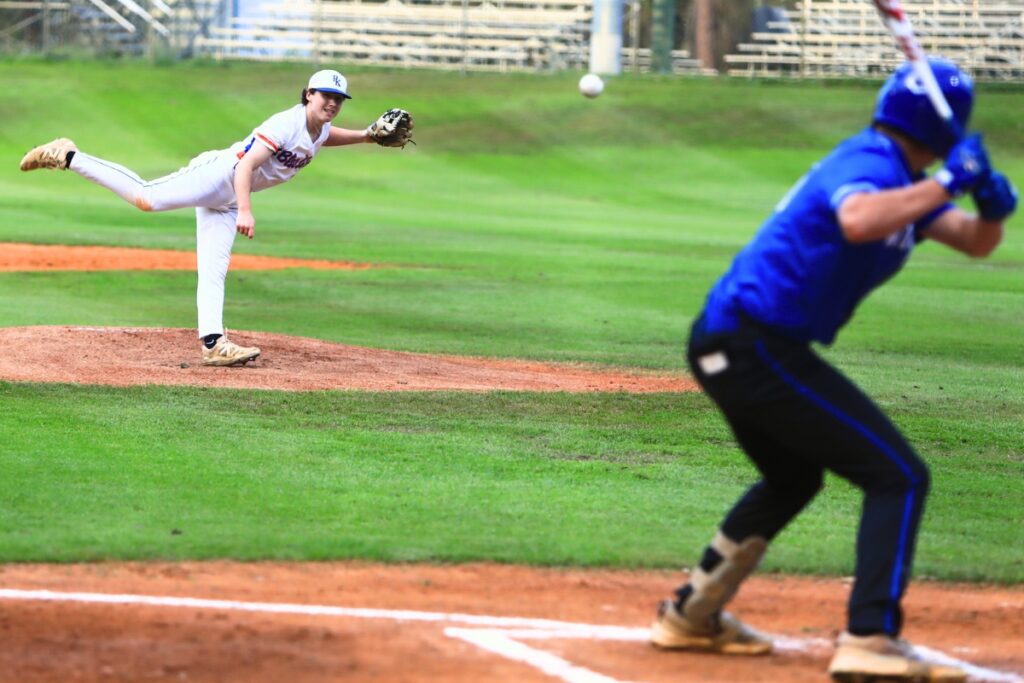 P.K. Yonge pitcher Sam DePaul (21) started on the mound against Saint Francis Catholic and threw five strikeouts and allowed one run. Photo by C.J. Gish