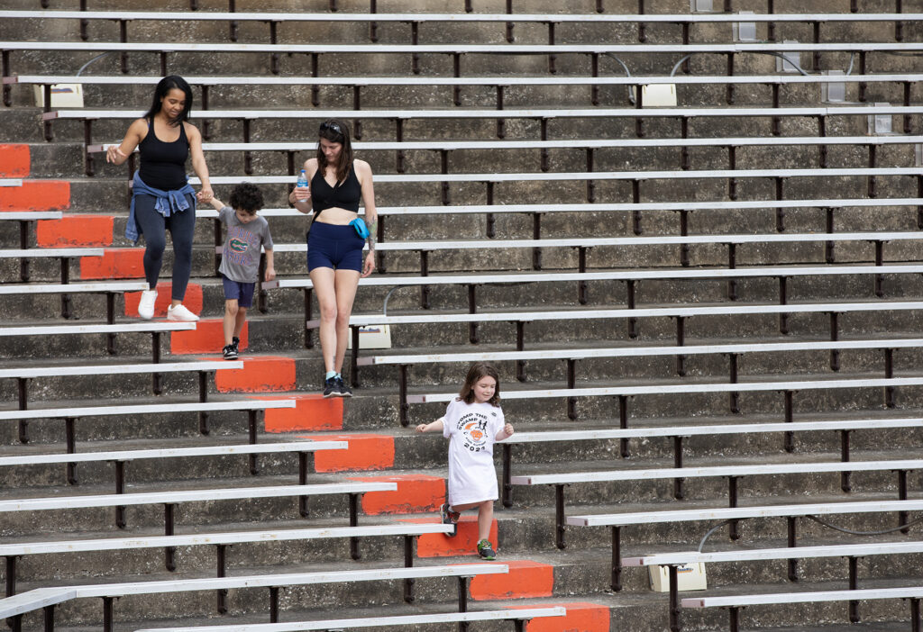 Stomp the Swamp participants set off down the steps at Ben Hill Griffin stadium. Photo by Megan V. Winslow