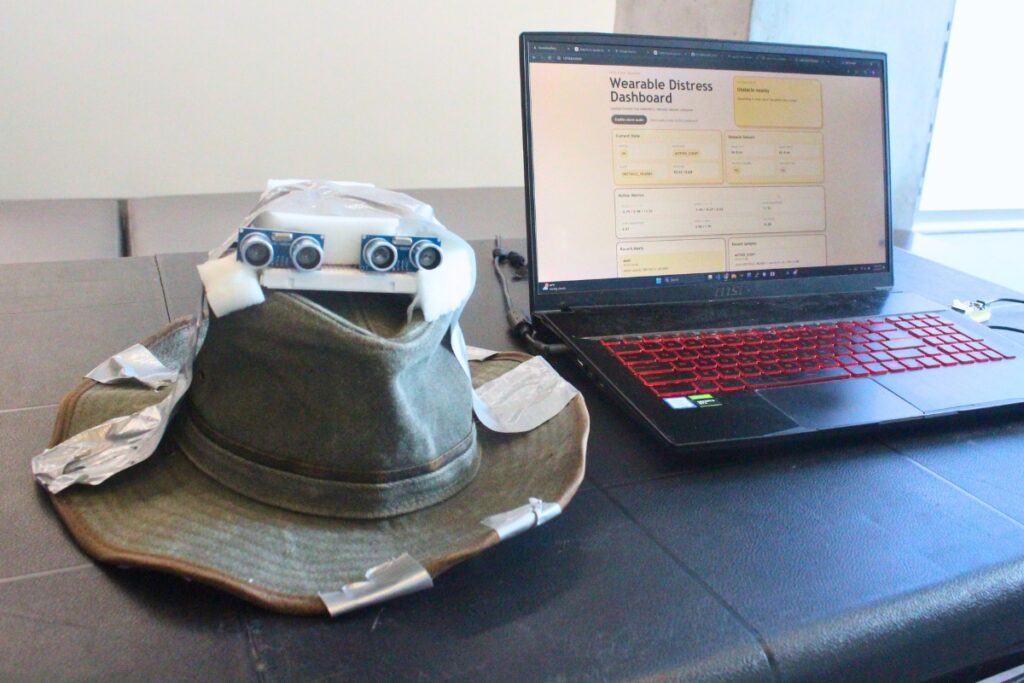 The wearable device created by Peter Feng and Tyler Dang. Photo by Nick Anschultz